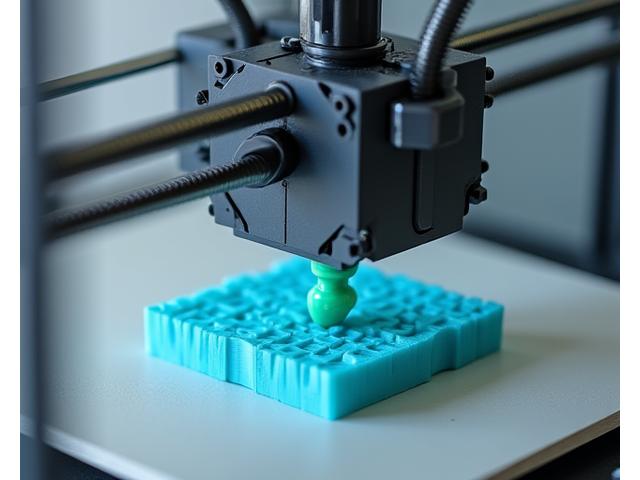 A FDM/FFF 3D printer meticulously crafting a plastic prototype layer by layer, with visible filament spools.