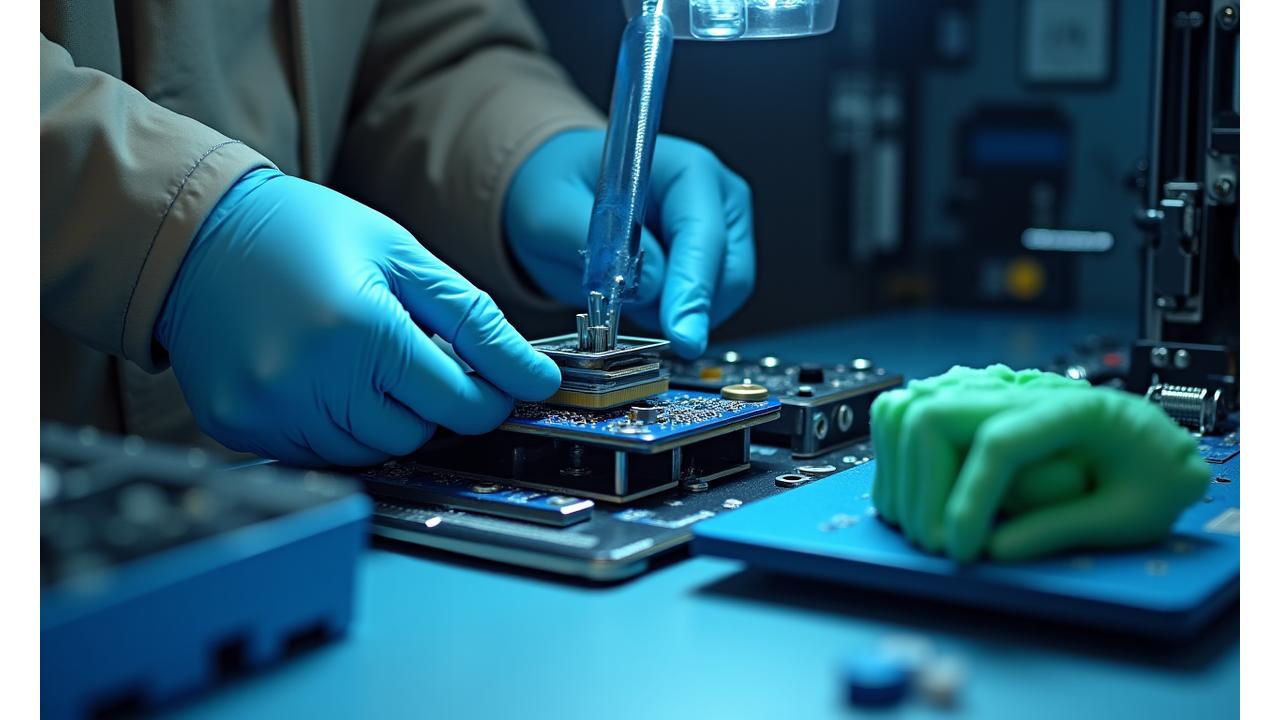 A technician meticulously repairing the intricate components of a 3D printer, demonstrating expertise and precision.