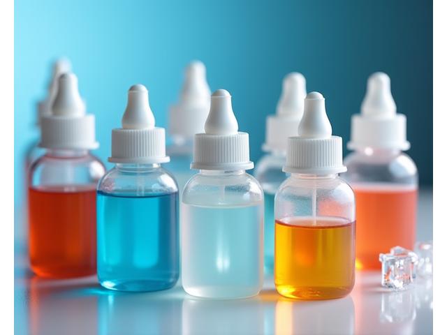 Bottles of liquid 3D printer resin in various colors and types, with a focus on clear and transparent resins, neatly displayed.