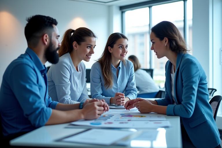 Team collaborating in a modern office, representing Global World Company's mission and vision