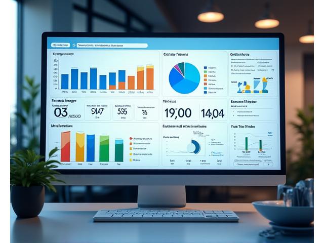 Vibrant business intelligence dashboard with charts, graphs, and key performance indicators related to printer usage and cost