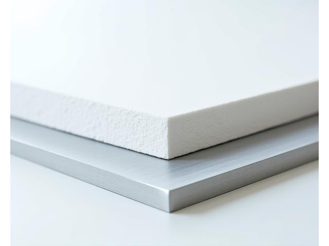 Stack of rigid foam core and aluminum composite panels.