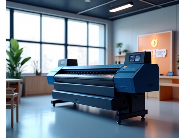 Sleek professional-grade large format printer in a design studio.
