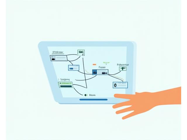 Illustration of a person interacting with a flow chart on a tablet, symbolizing a guided printer selection process.