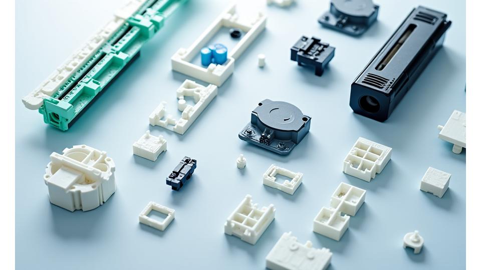 Close-up of new printer parts laid out neatly, indicating quality and organization